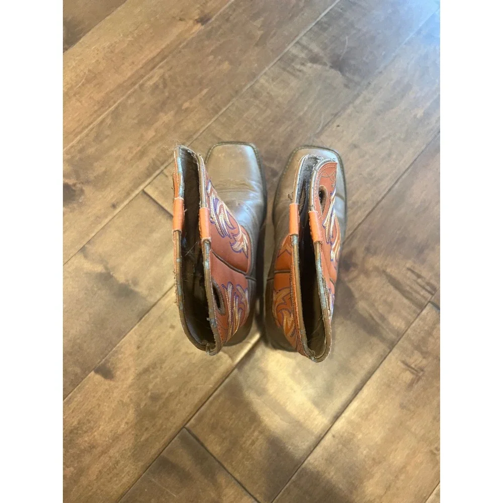 Justin Brands Boys Brown Leather Square‎ Toe Western Cowboy Boots